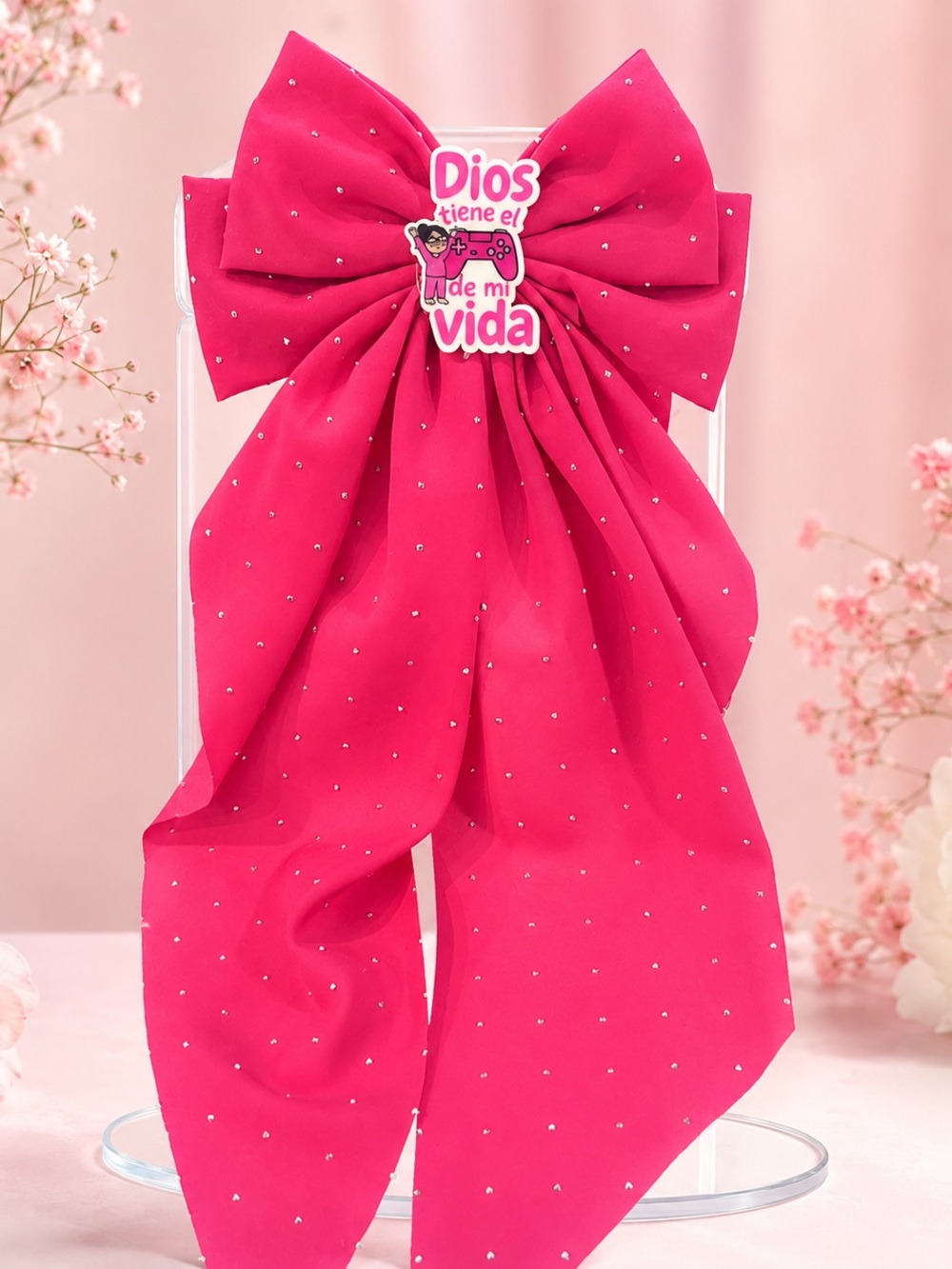 Hot Pink Rhinestone Bow Hair Clip